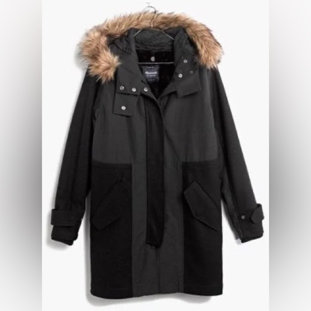 Madewell alpine field parka black wool coat